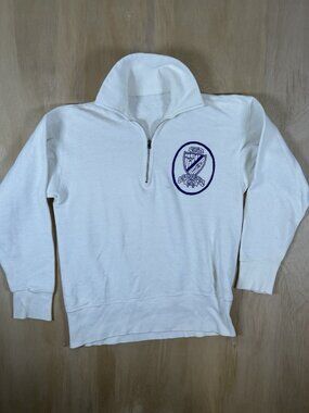 Vintage 1950's 1/4 Zip Collar Sweatshirt Fraternity Mens Size S/M White Falcon